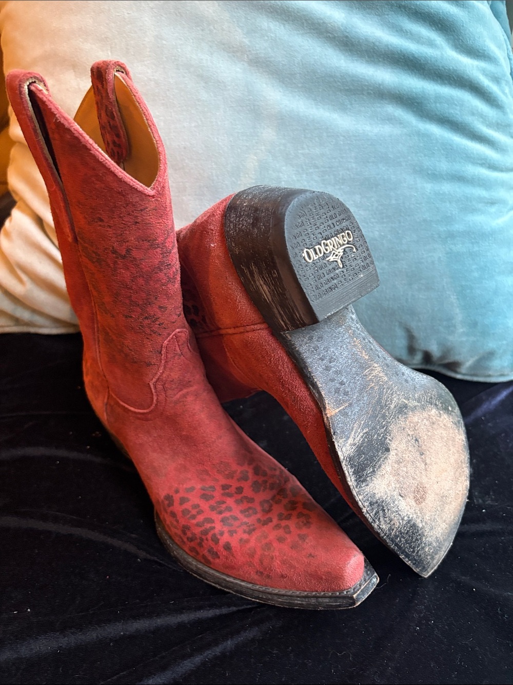Old Gringo Red Leopardito Heeled Boots with Leopard Accent
